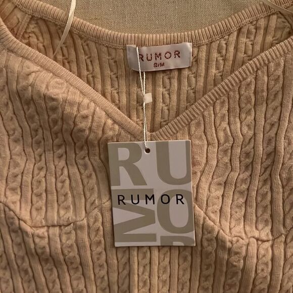 Rumor cream cable cropped sweater T w shirt sleeves NWT S/M - Picture 2 of 6